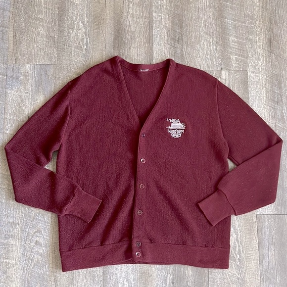 Vintage Mississippi Queen Maroon Cardigan Sweater Medium - Picture 1 of 6